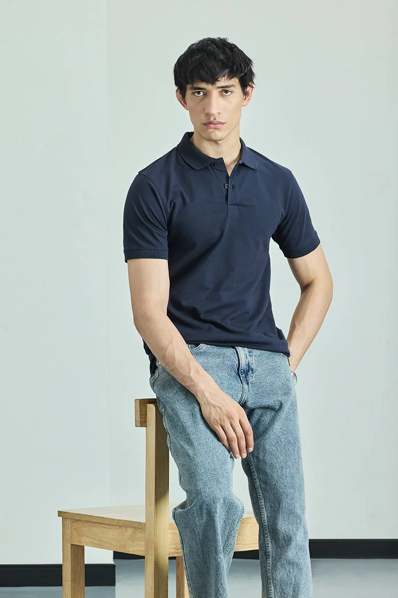 SNITCH Core Lab Navy Solid Polo T-Shirt